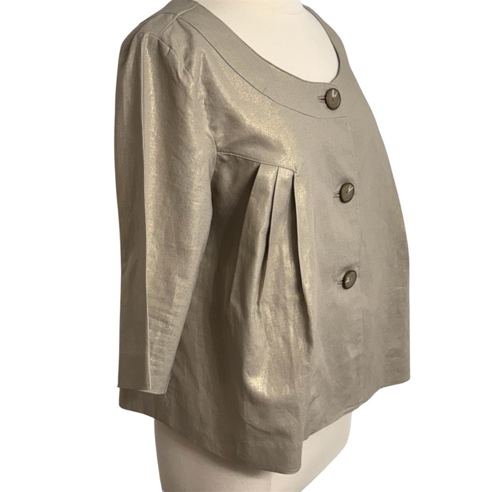 Mossimo Women's 3/4 Length Sleeves 3-Button Linen Pleated Blazer, Metallic Beige - Picture 4 of 7